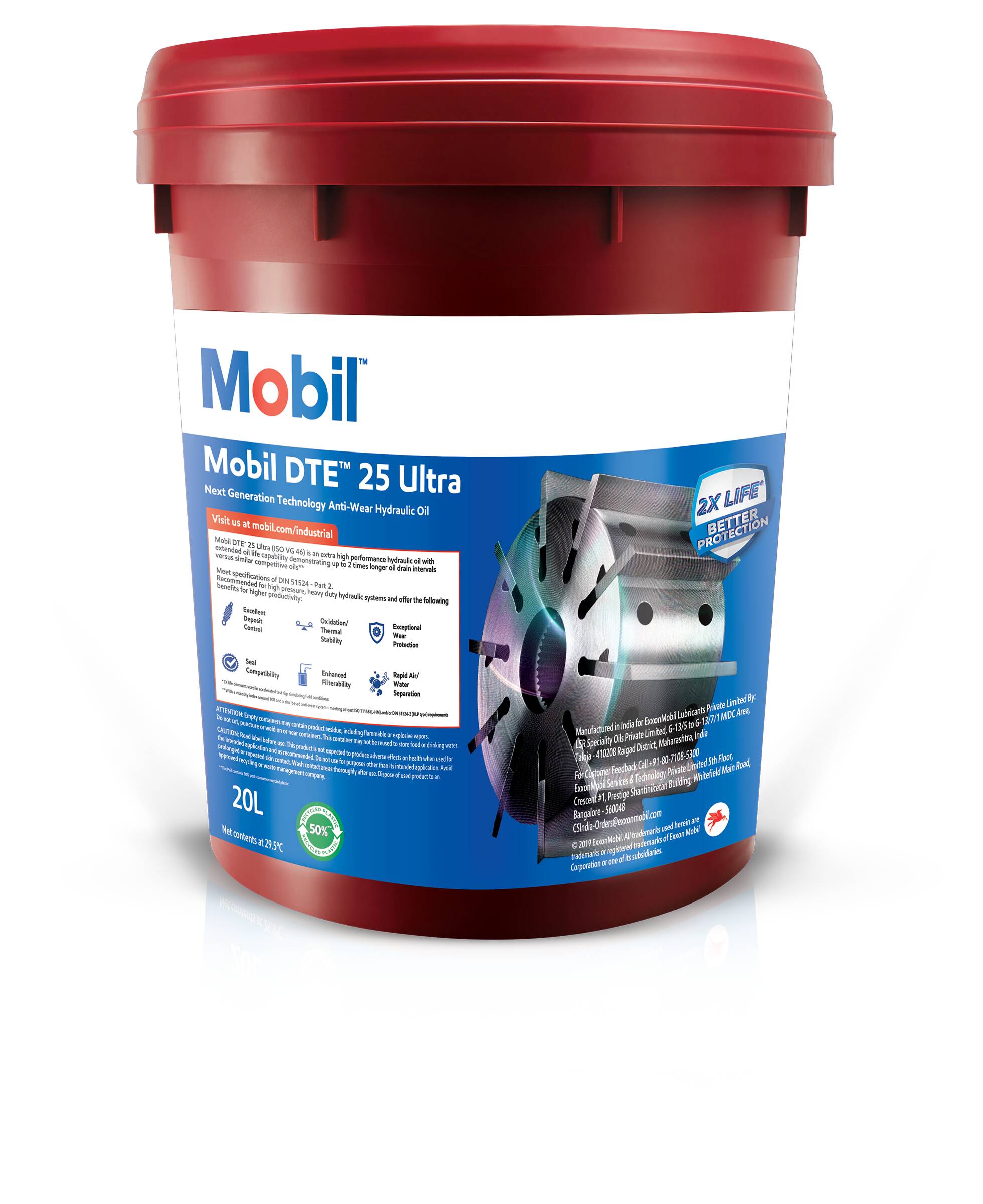 Image Our new 20-liter lubricant pails contain 50% post-consumer recycled content.