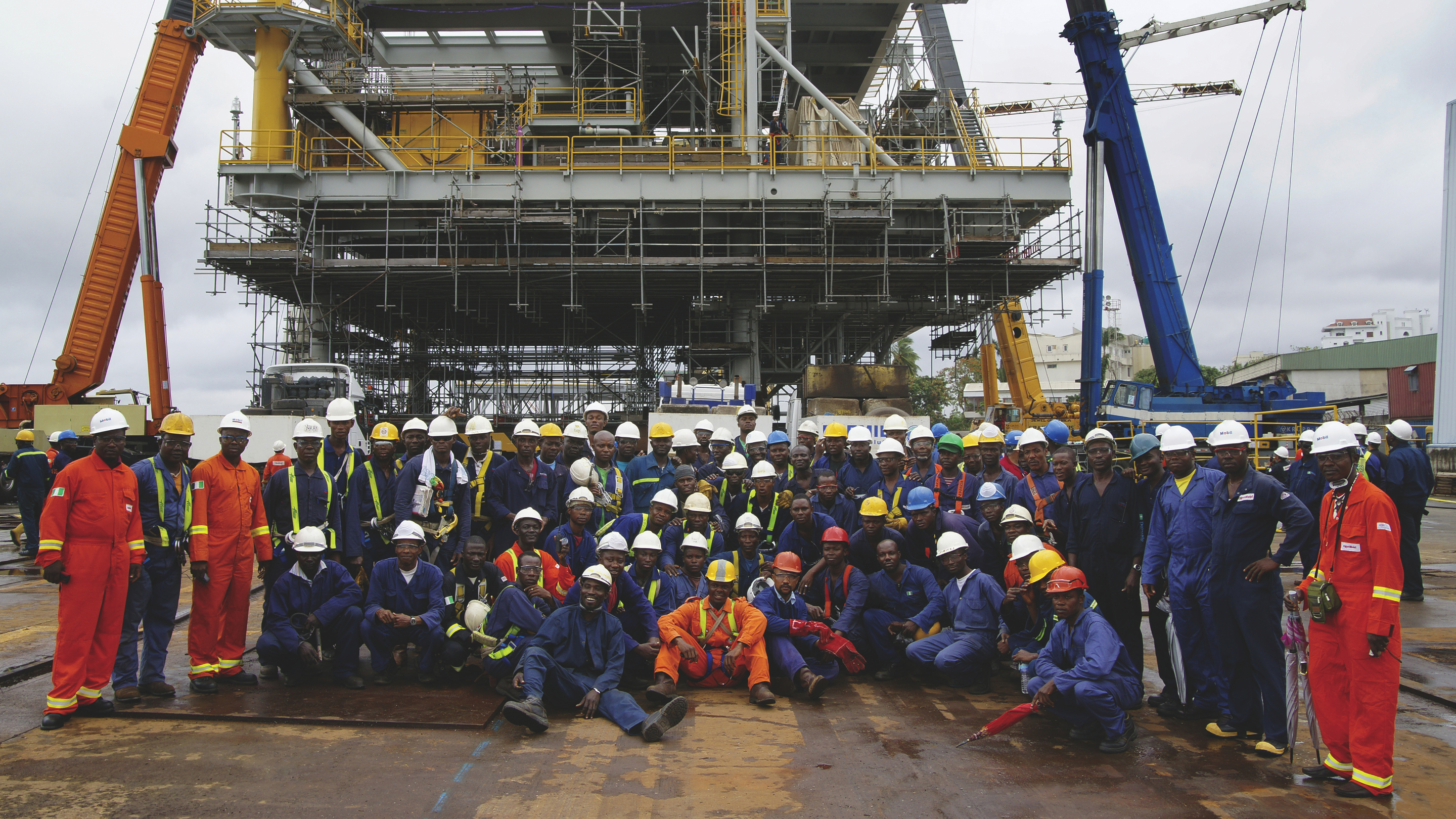 ExxonMobil employees on a platform in Nigeria