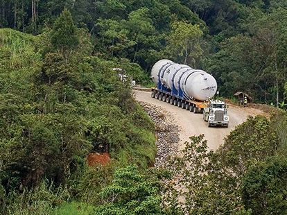 vessel transporting to the Hides gas plant site through the unique PNG terrain