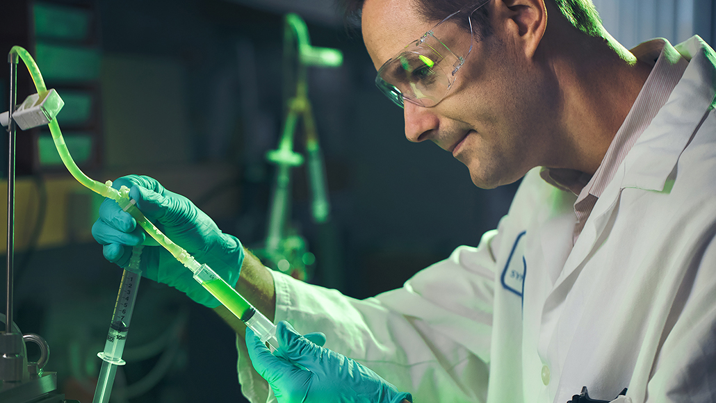 ExxonMobil scientist in lab doing algae research