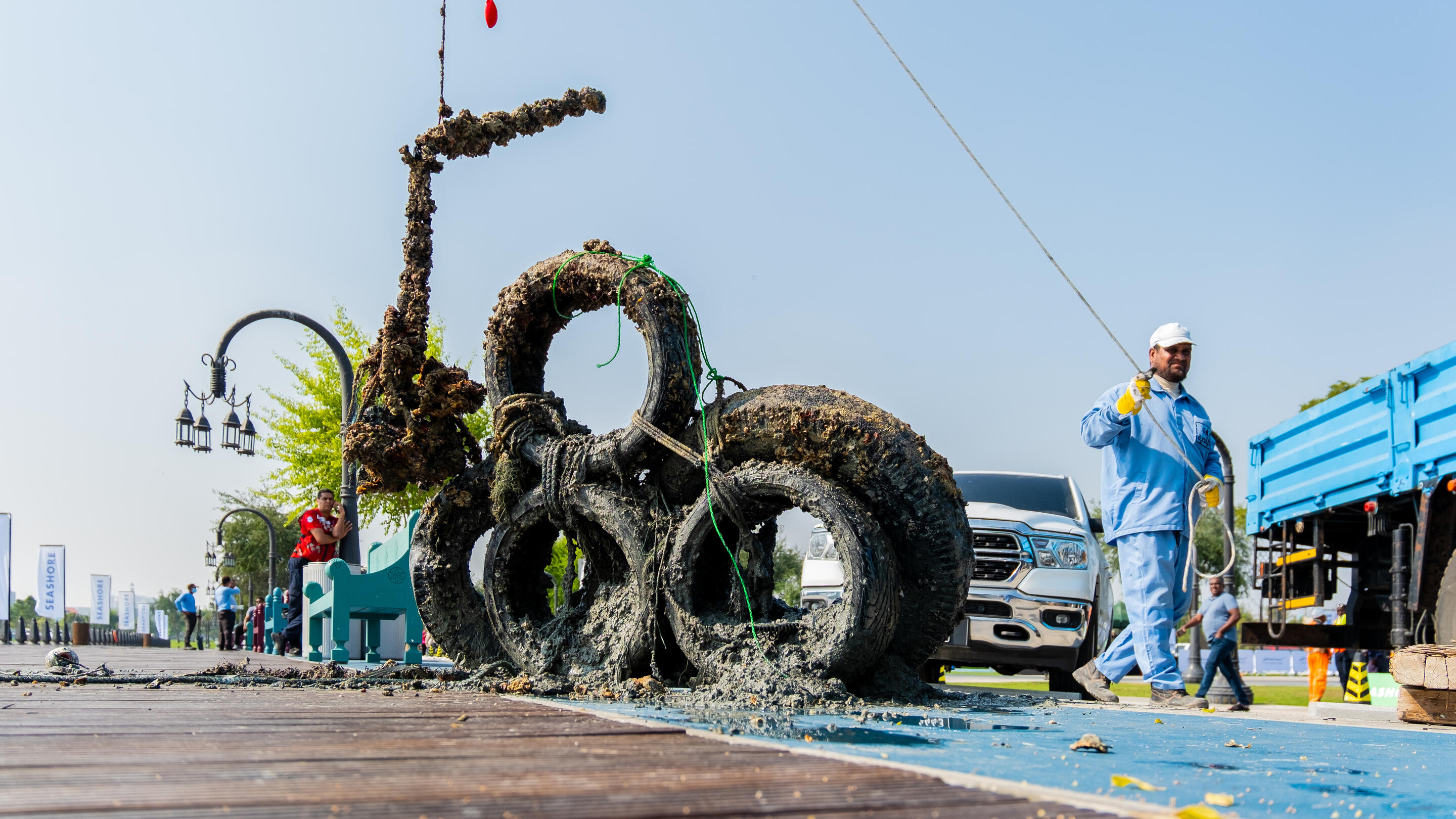 Multiple tires were removed from the seabed, a reminder of the importance of continued environmental action.