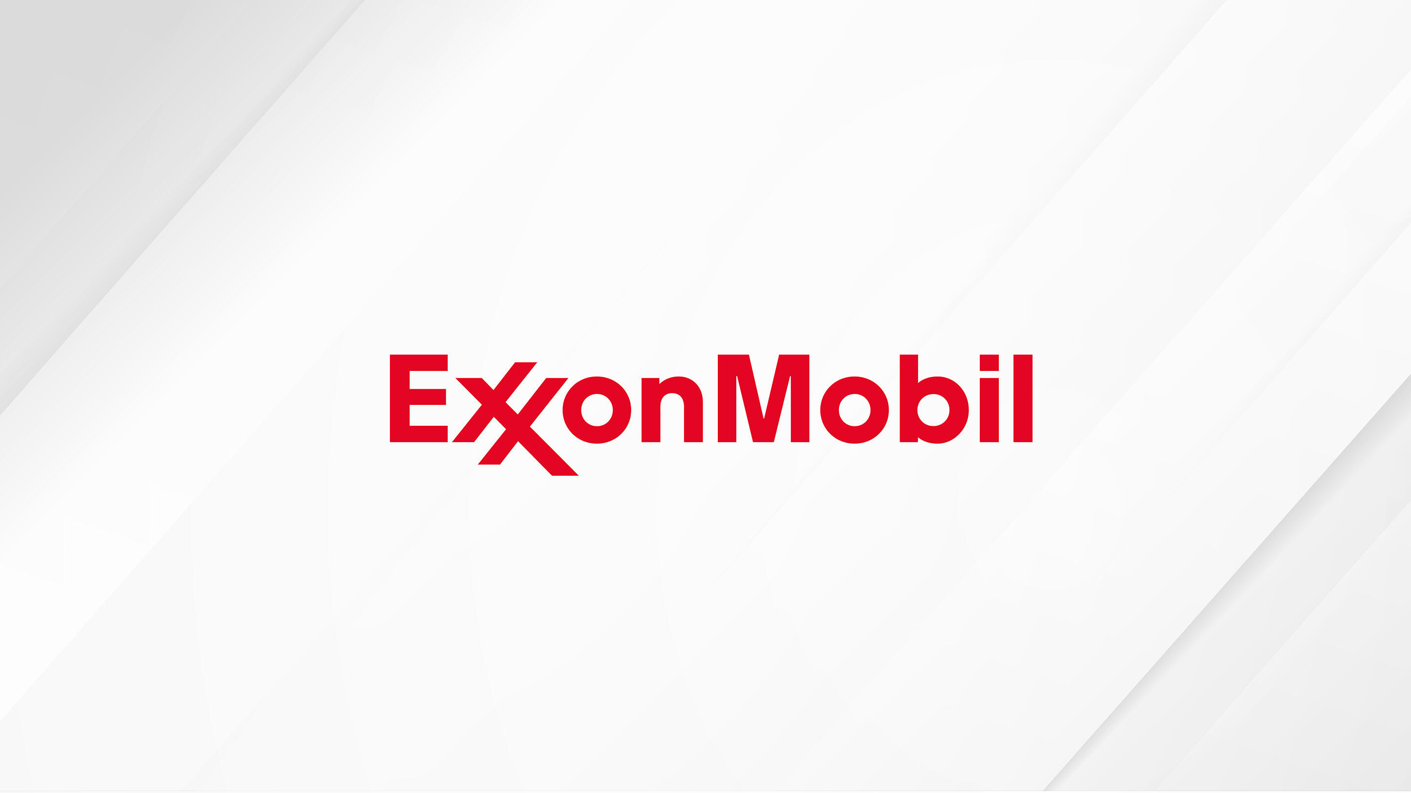 ExxonMobil red logo on white background with gray diagonal outer bands