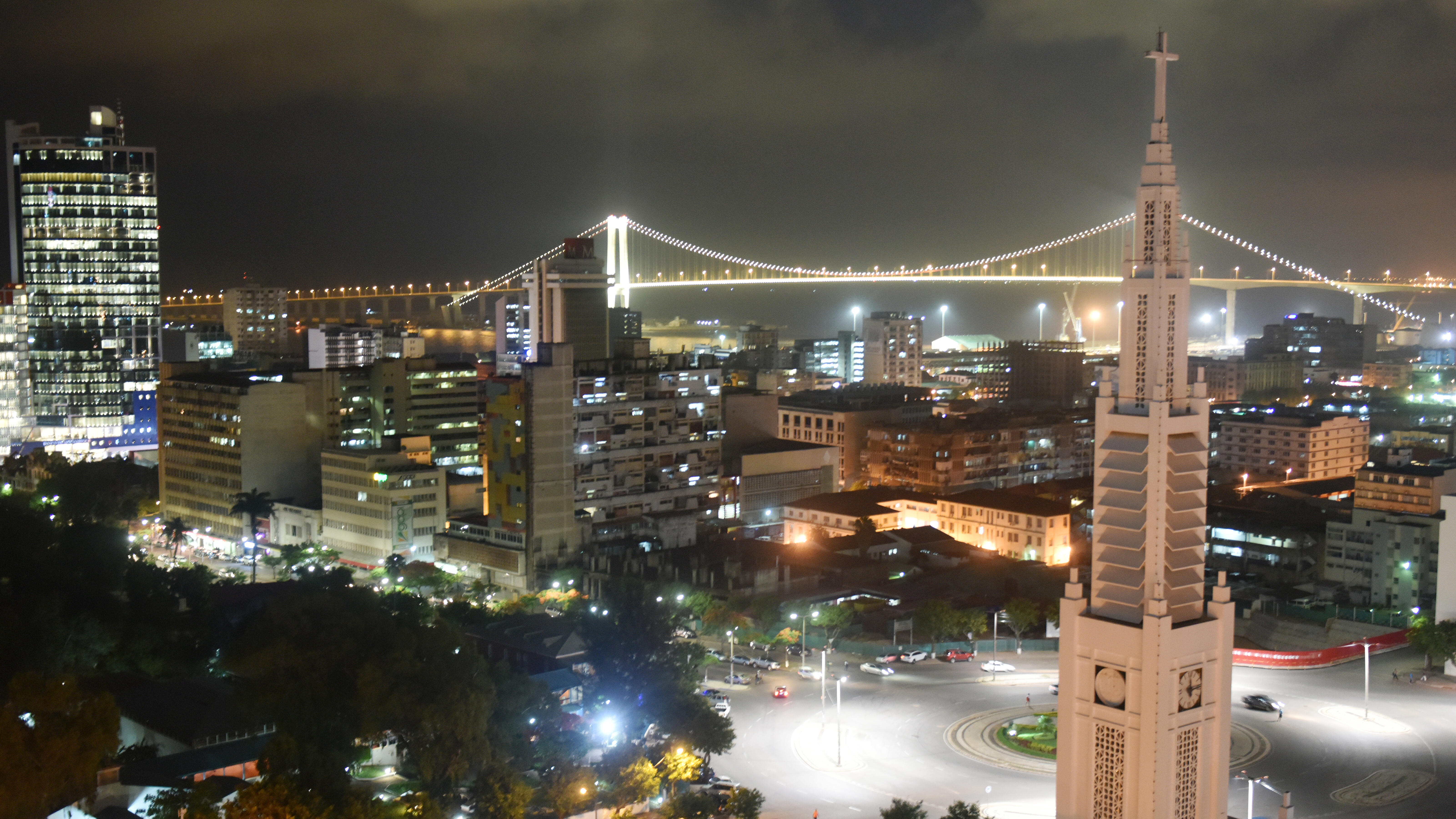 nighttime aerial view of Maputo, Mozambique