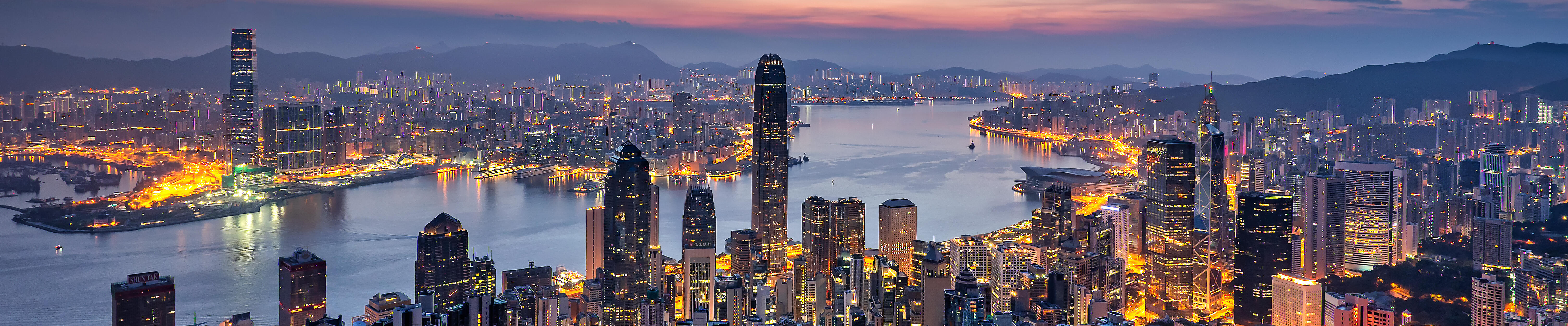 Hong Kong city aerial view at night