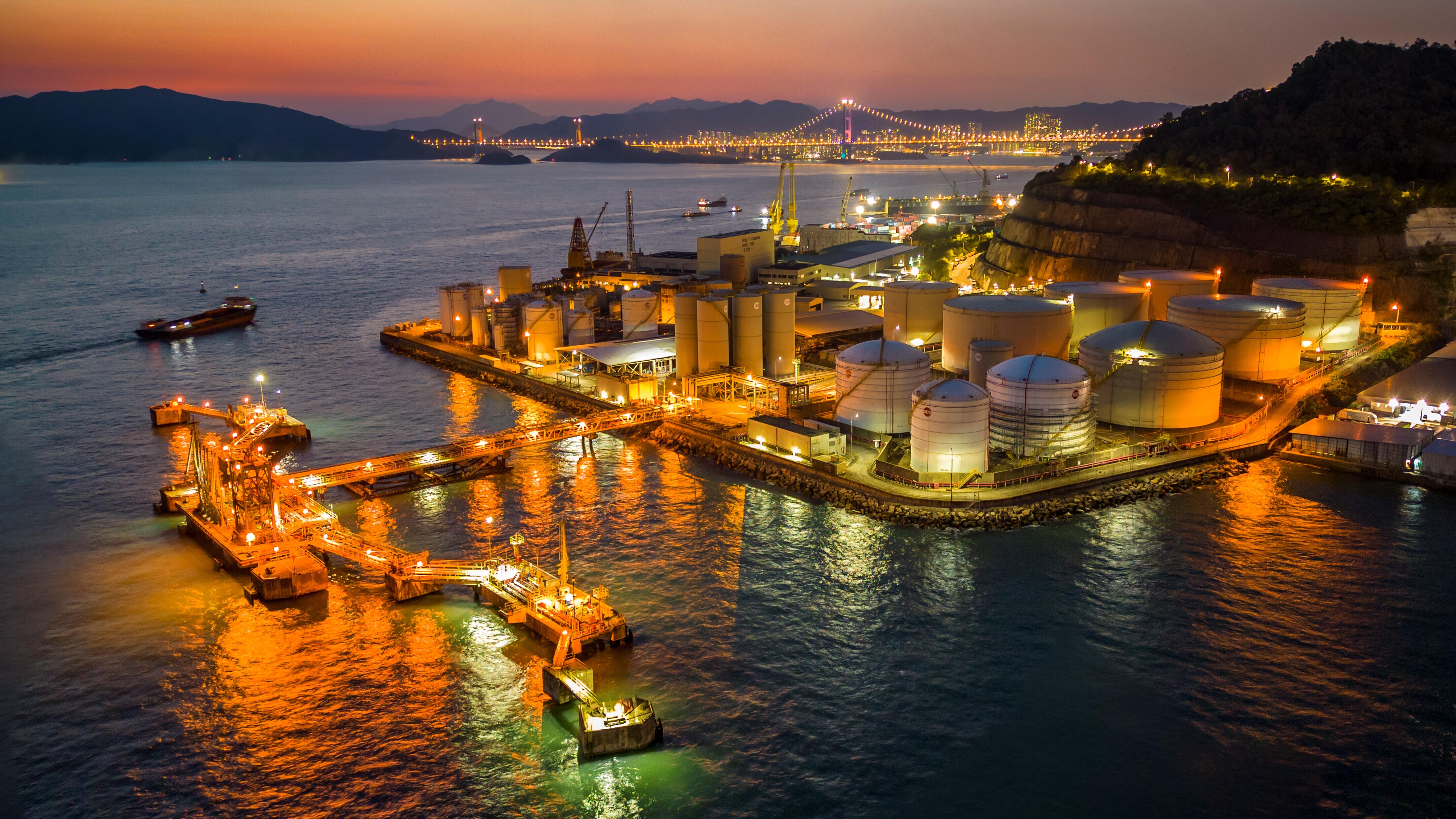 Tsing Yi Terminal Hong Kong, night-time aerial view