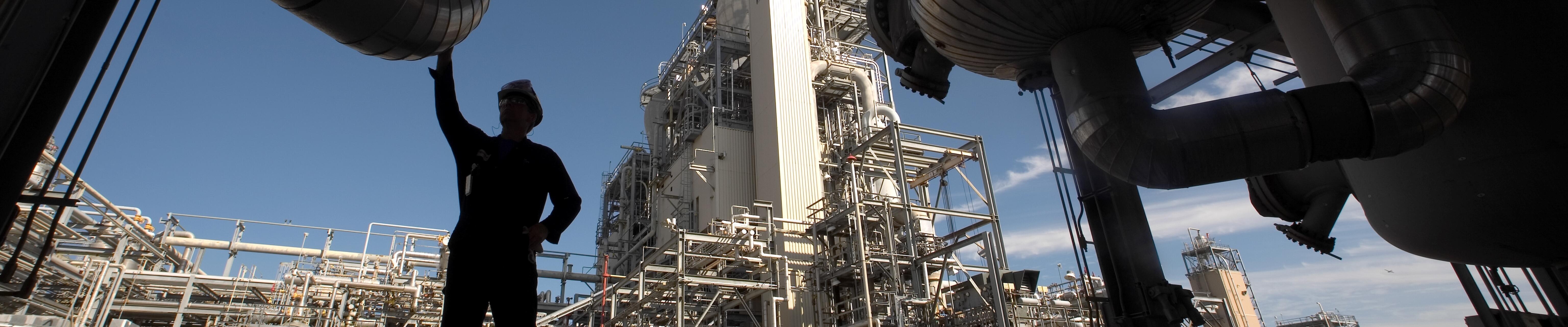 silhouette of employee at Mont Belvieu chemical facility