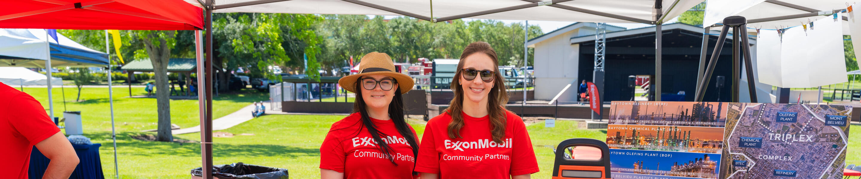 ExxonMobil employees Allison Korenek and Lindsey Malek share information about operations in the Baytown area.