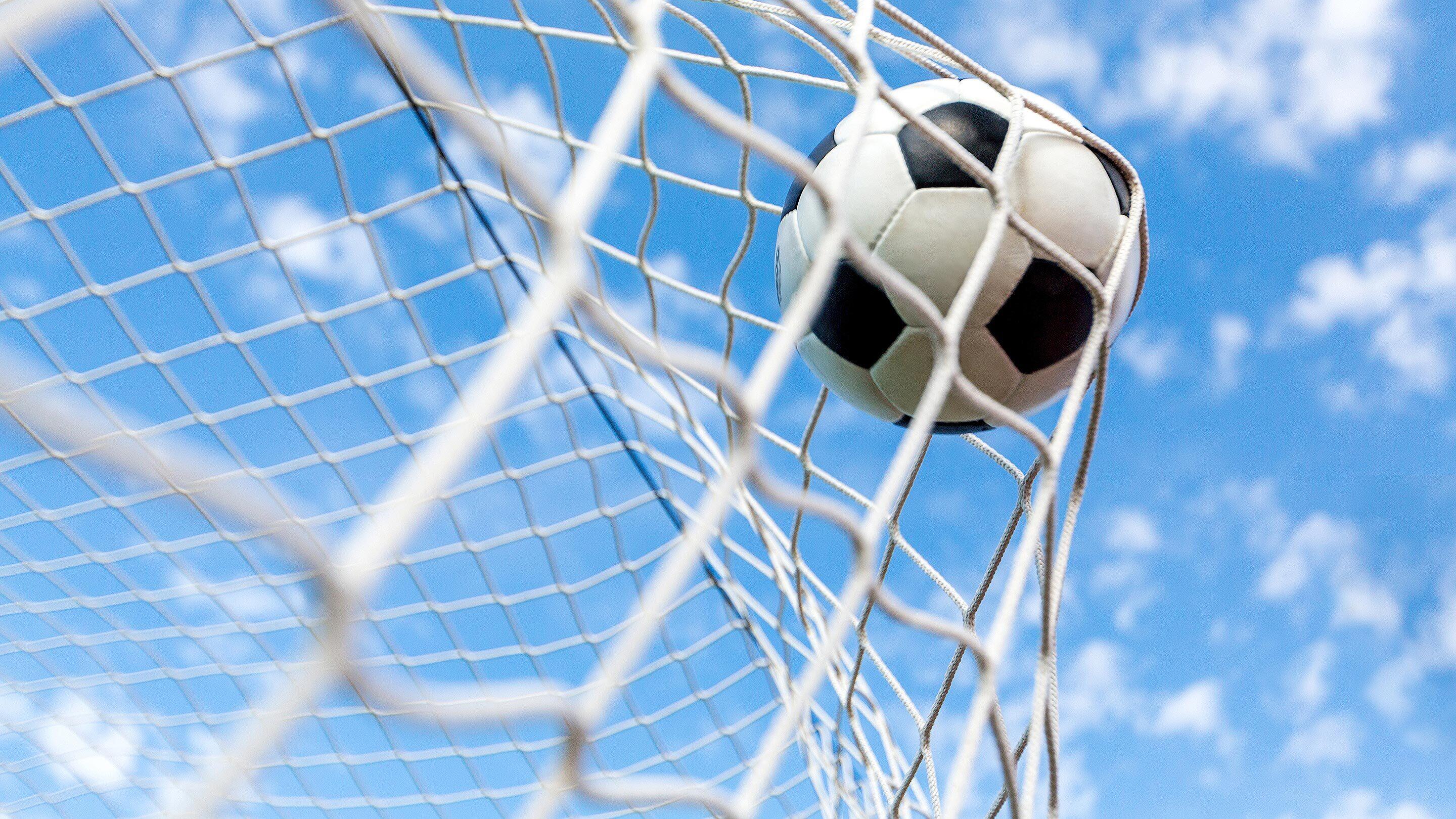 Soccer ball against the net.