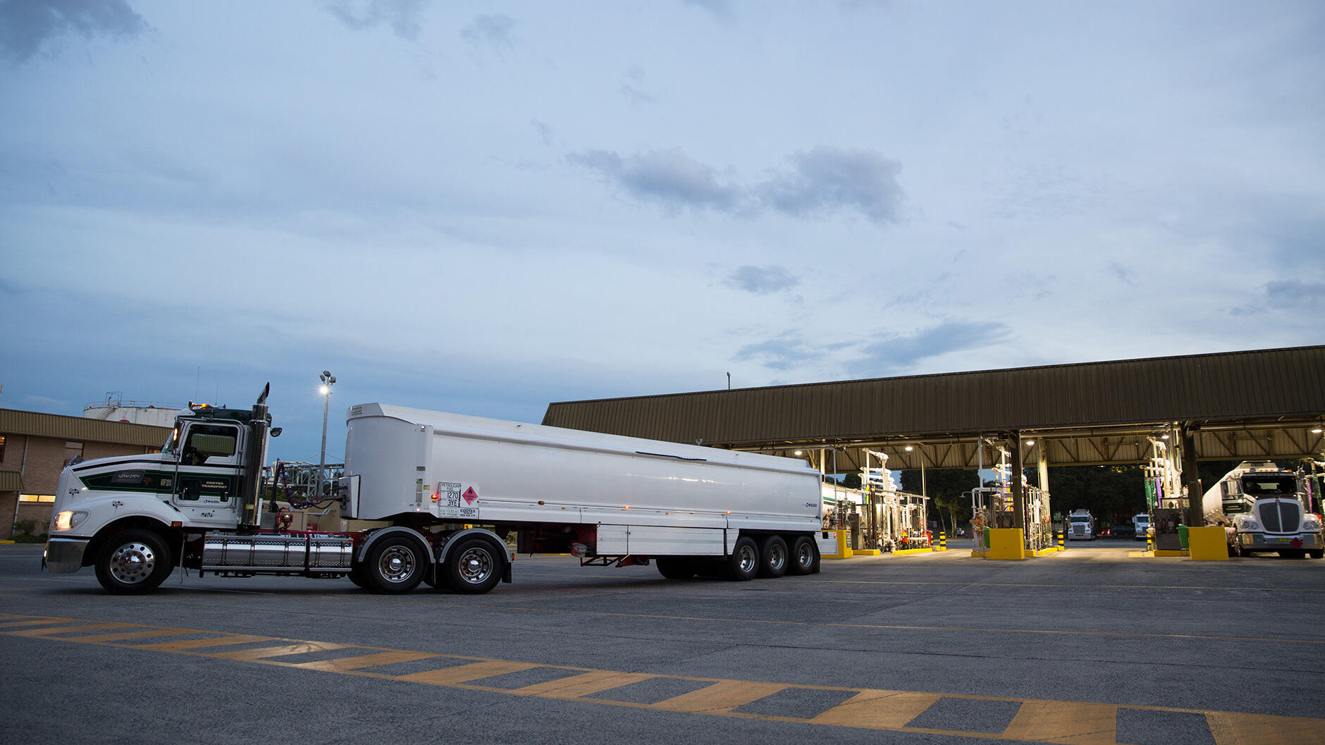 semi-trailer truck departing the ExxonMobil Silverwater fuel terminal