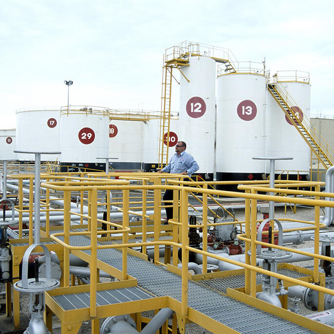 storage tanks at ExxonMobil Australia's Birkenhead Terminal
