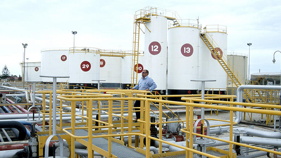 storage tanks at ExxonMobil Australia's Birkenhead Terminal