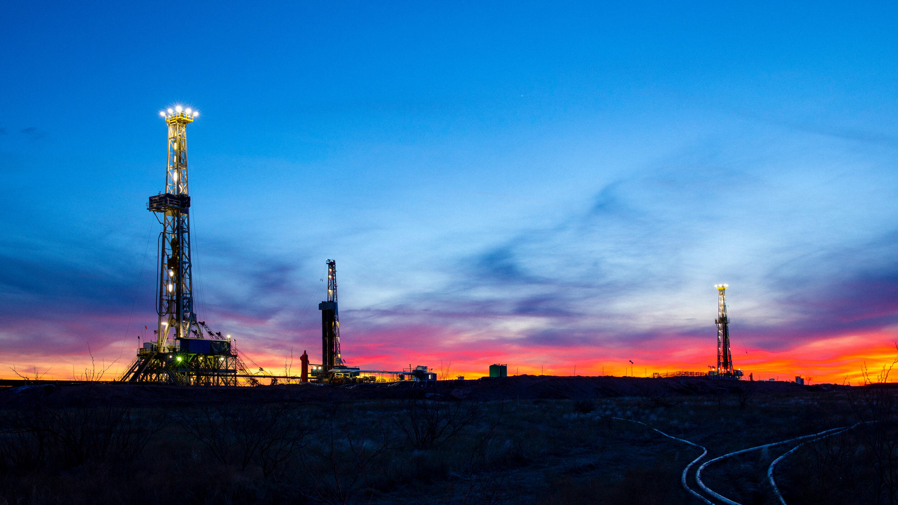 pumpjacks at sunset