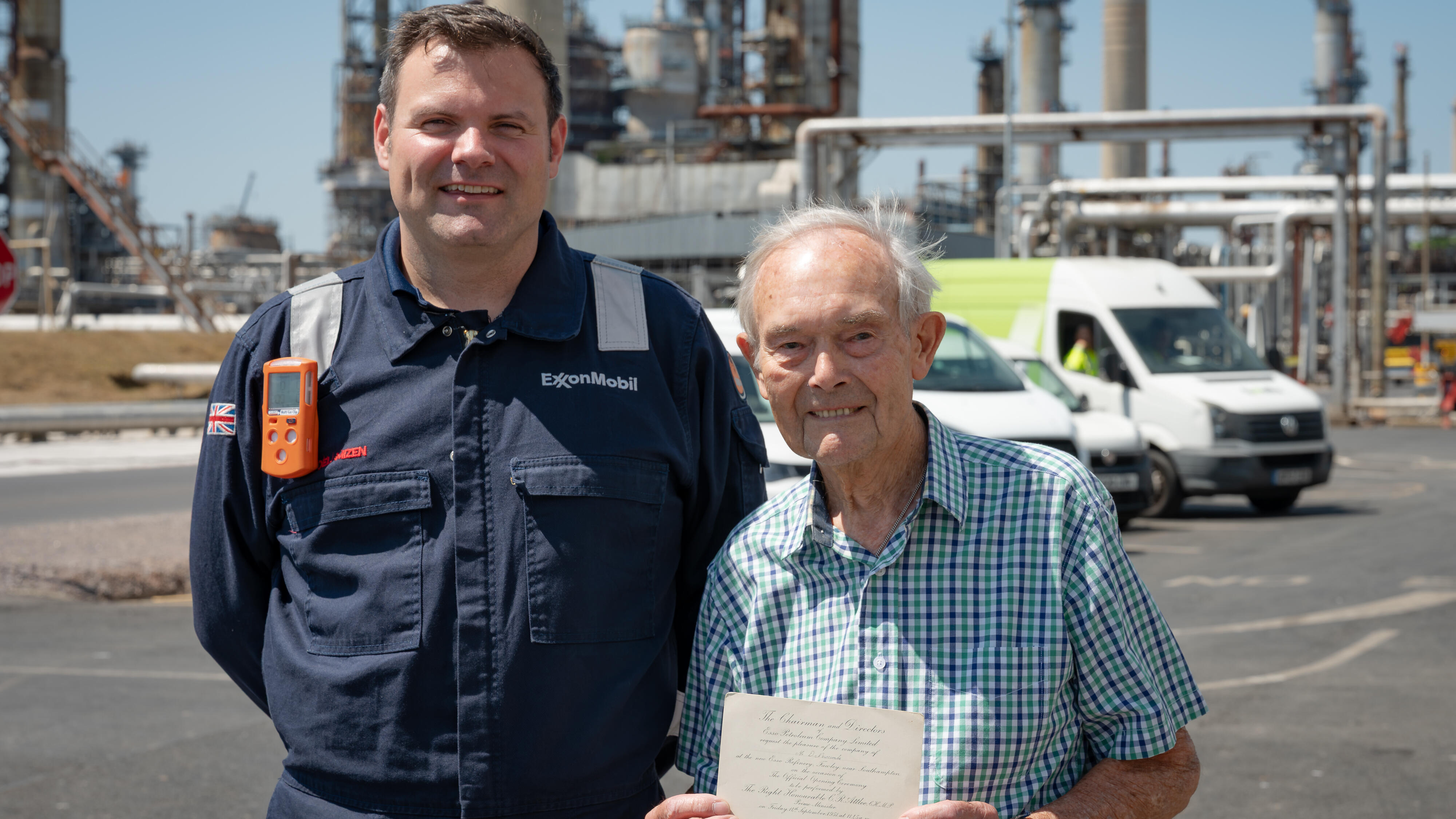Joel Mizen and Derek Newcombe attend 75th anniversary celebration at ExxonMobil Fawley refinery