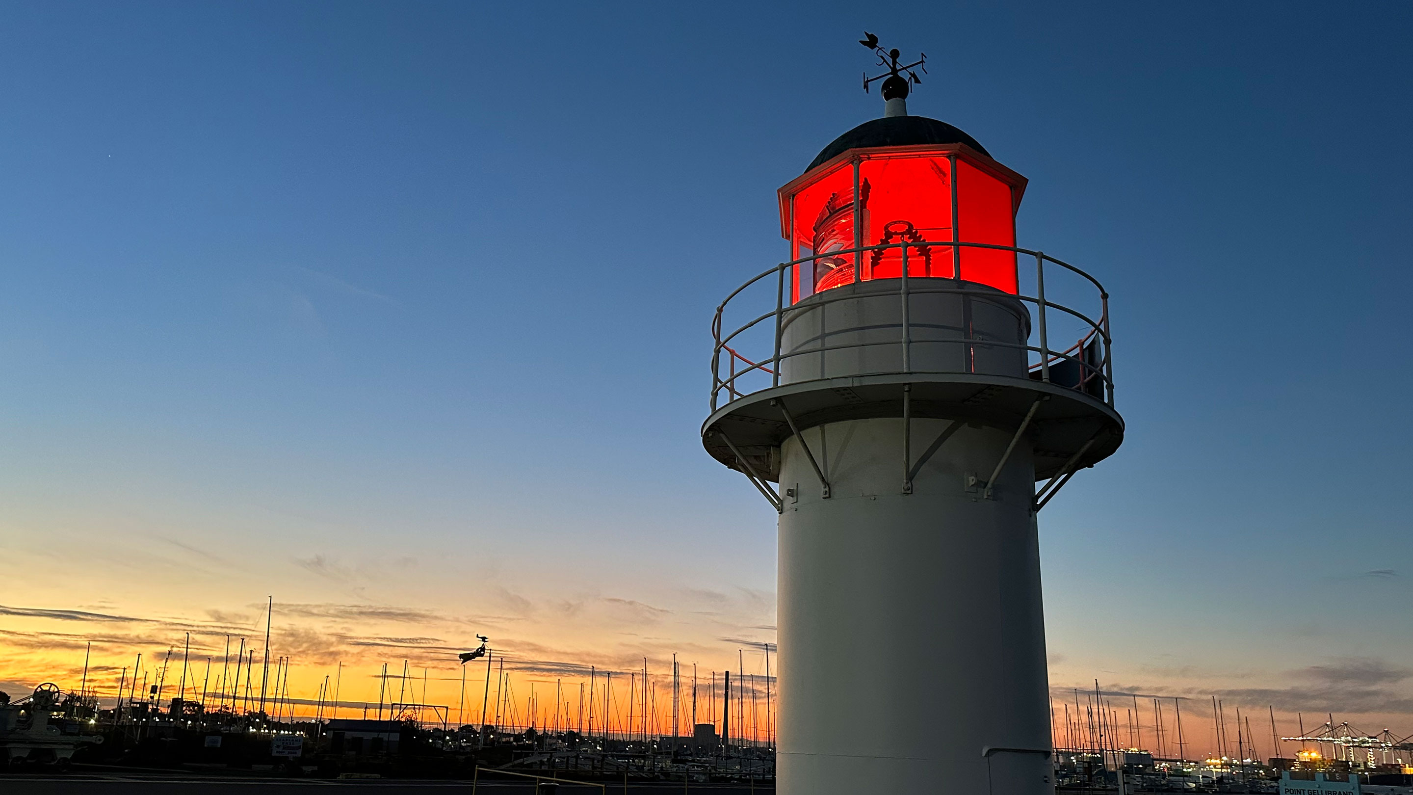 Image The Gellibrand Lighthouse lit up with the new LED lighting system.