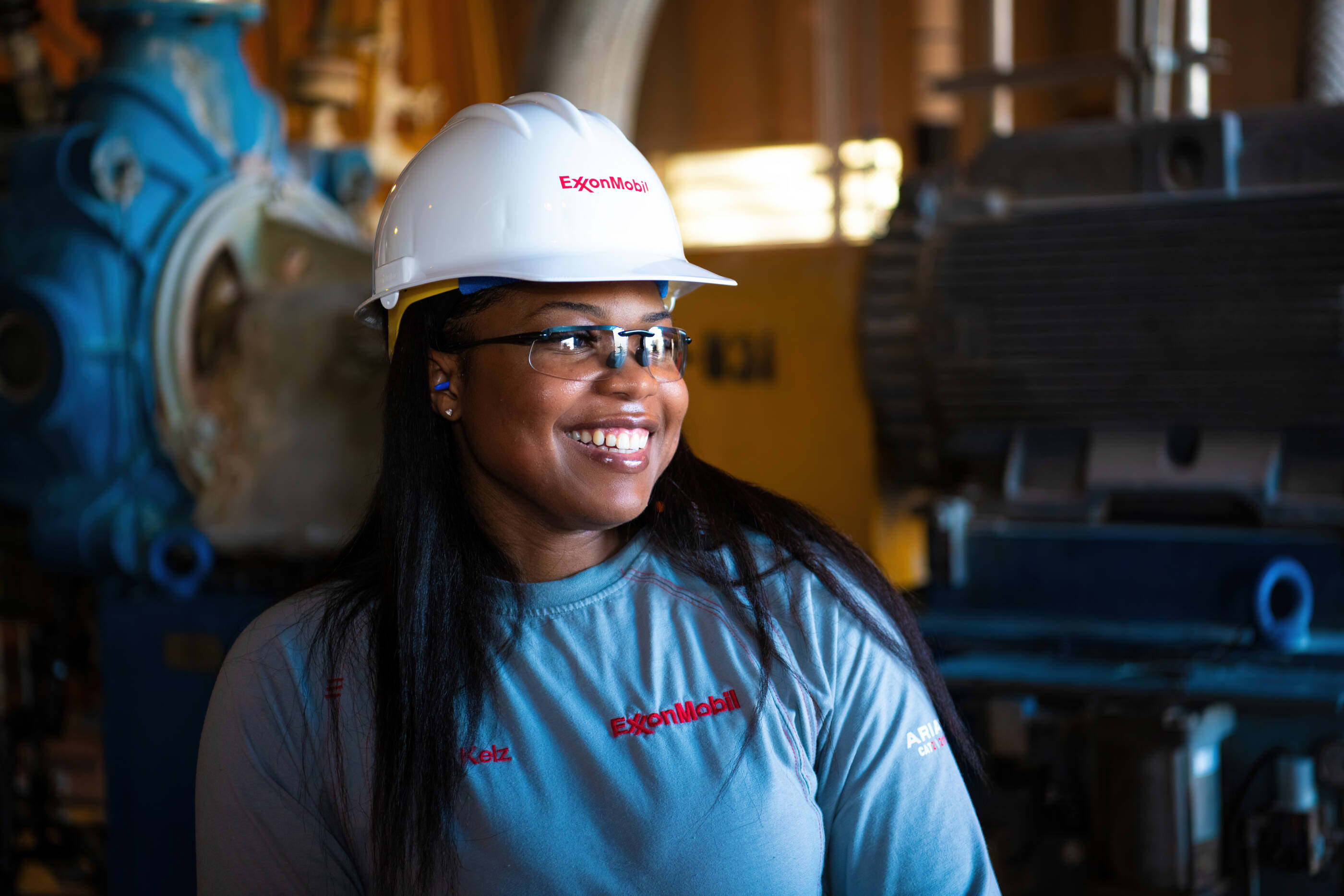 ExxonMobil employee wearing safety gear