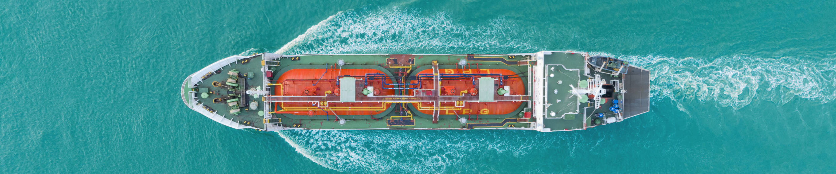 Aerial top view Oil or LPG ship tanker transportation oil/gas from refinery on the sea