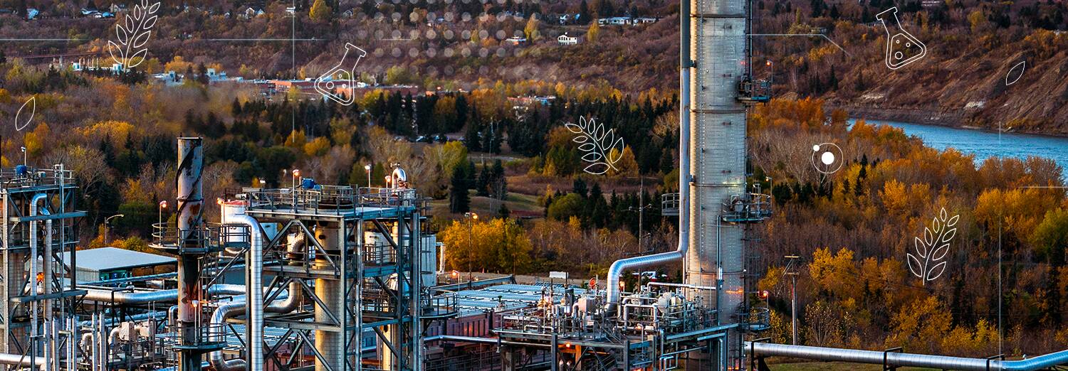 Imperial Oil���s Strathcona Refinery in Alberta, Canada surrounded by fall colored trees