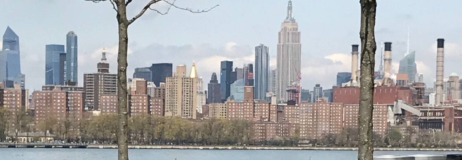 Image of city skyline in Brooklyn, NY from Domino Park