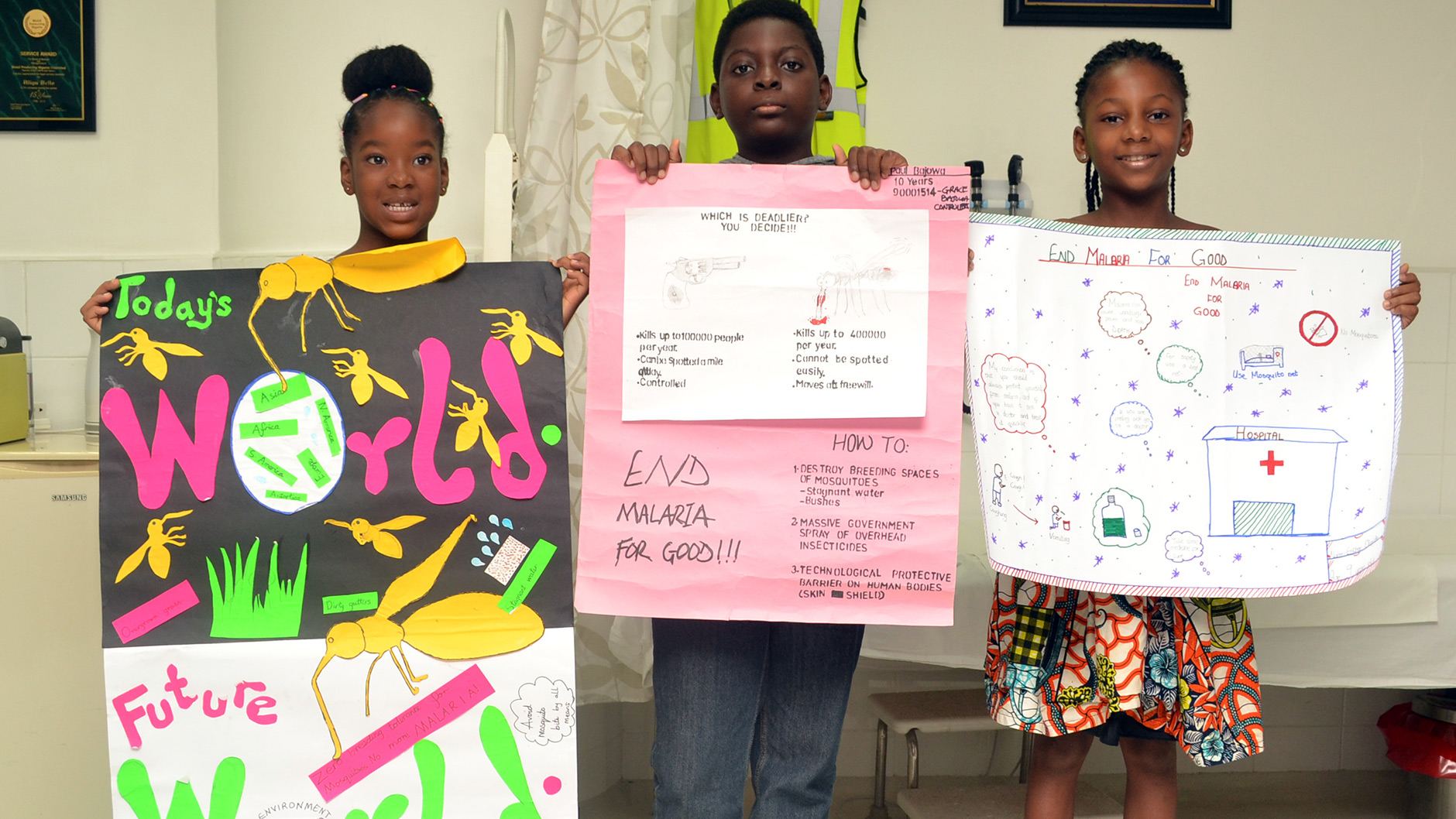 Participants in the Children's Poster Competition for World Malaria Day 2017.