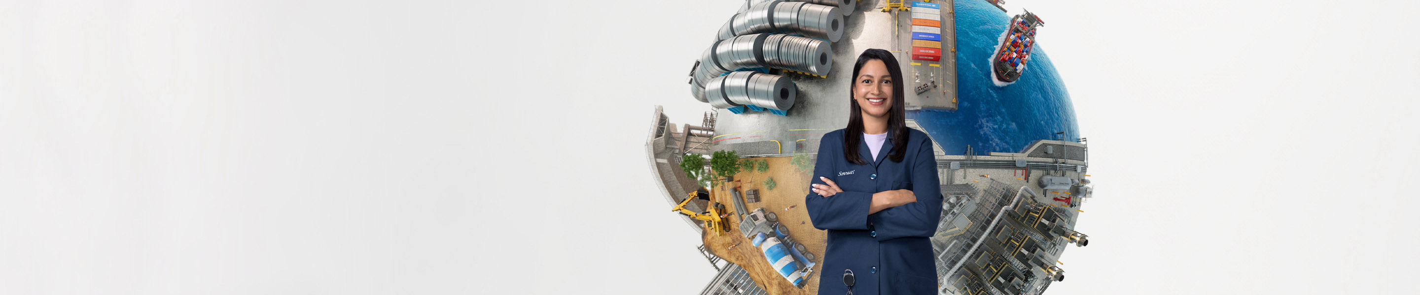 woman in front of industry globe