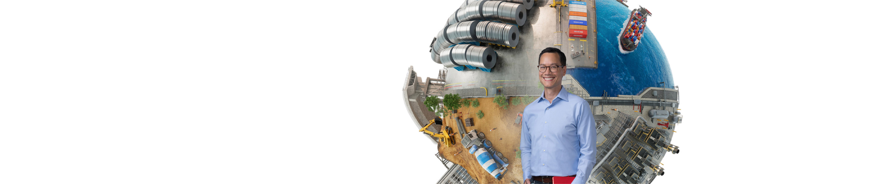 man in front of industry globe