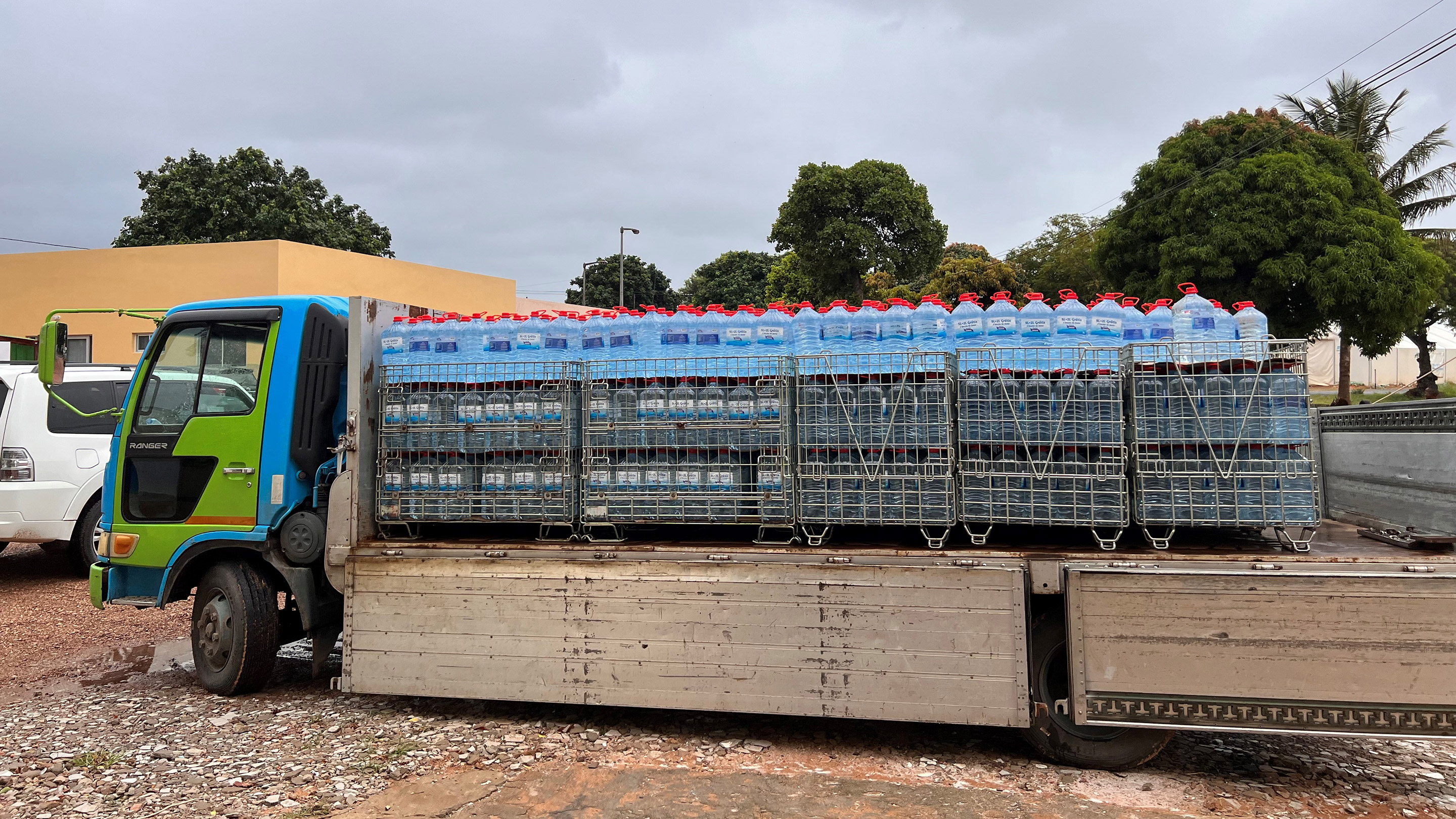 truck with paletts of water