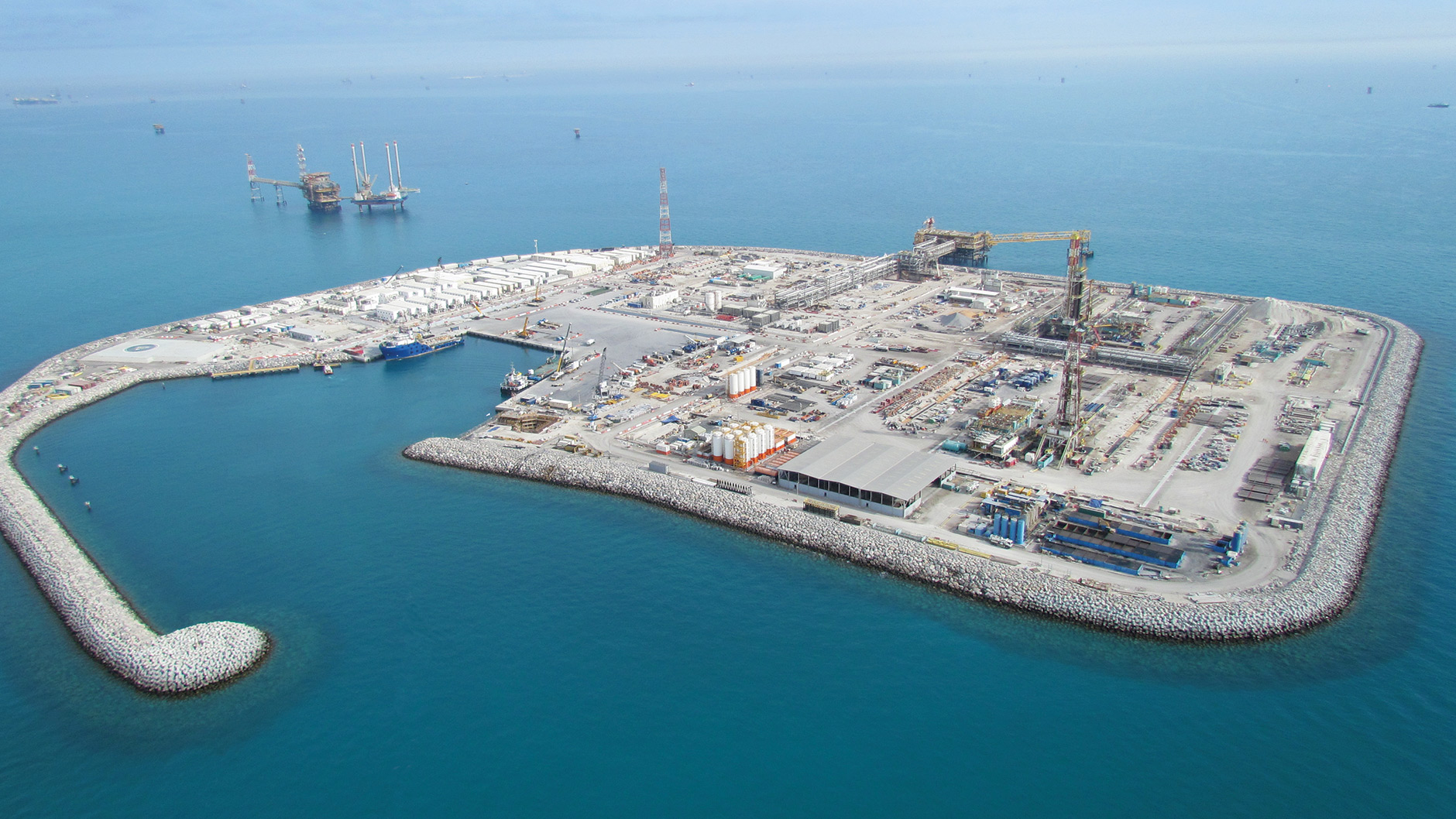 Aerial view of Upper Zakum island, UAE.