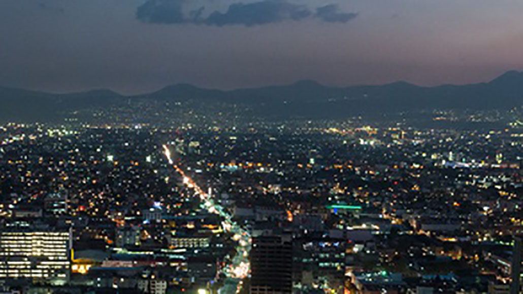 Aerial view of Mexican city at night.
