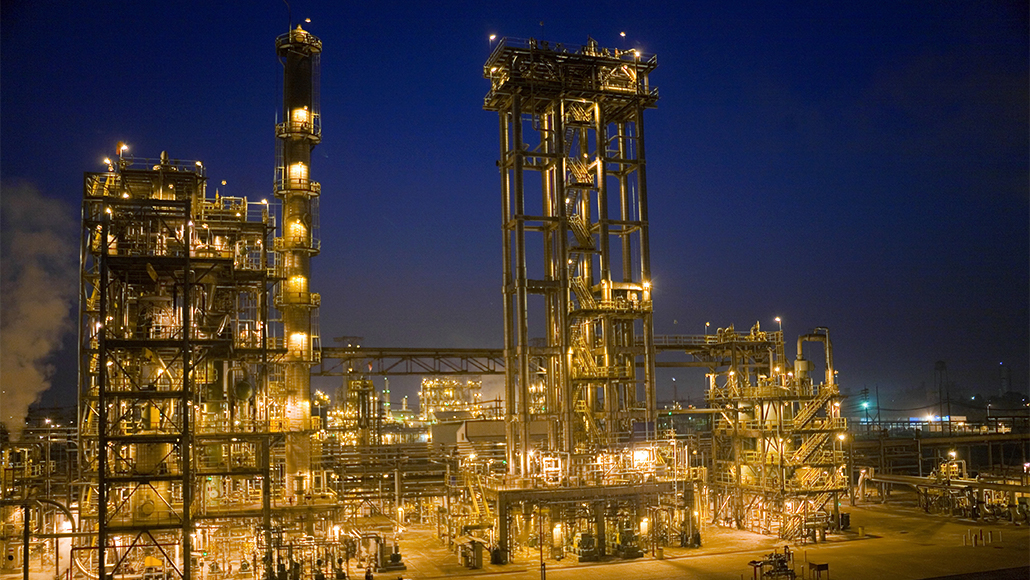ExxonMobil facility in Baton Rouge at night.