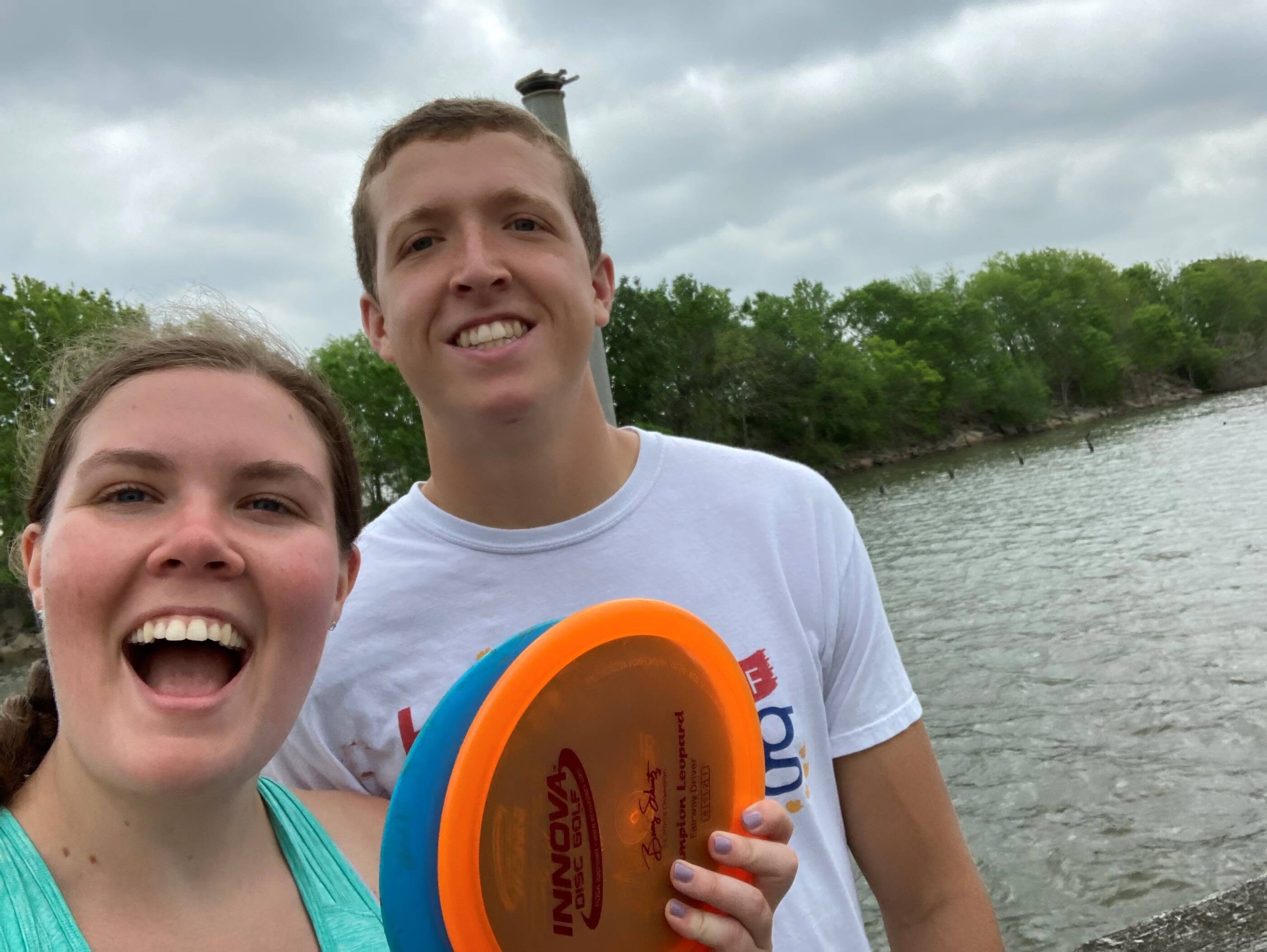 Matthew and his girlfriend playing disc golf. Objects like these often cannot be recycled through traditional methods, but can be processed via advanced recycling.