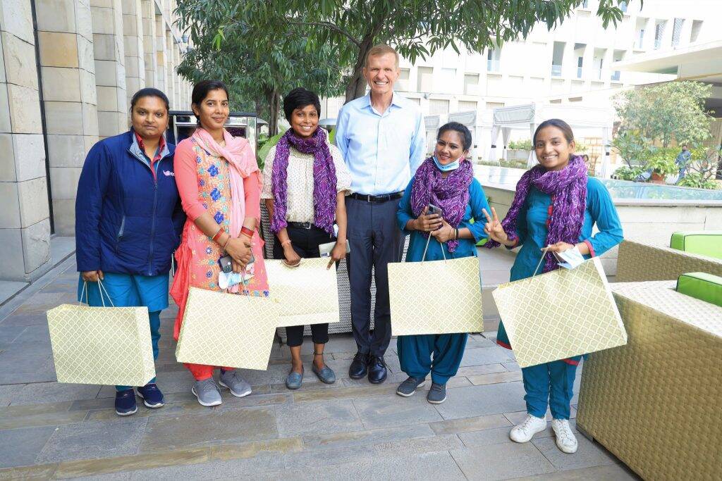 Image ExxonMobil India Lead Country Manager Monte Dobson met with Rekha and Lalita to celebrate the programs success.